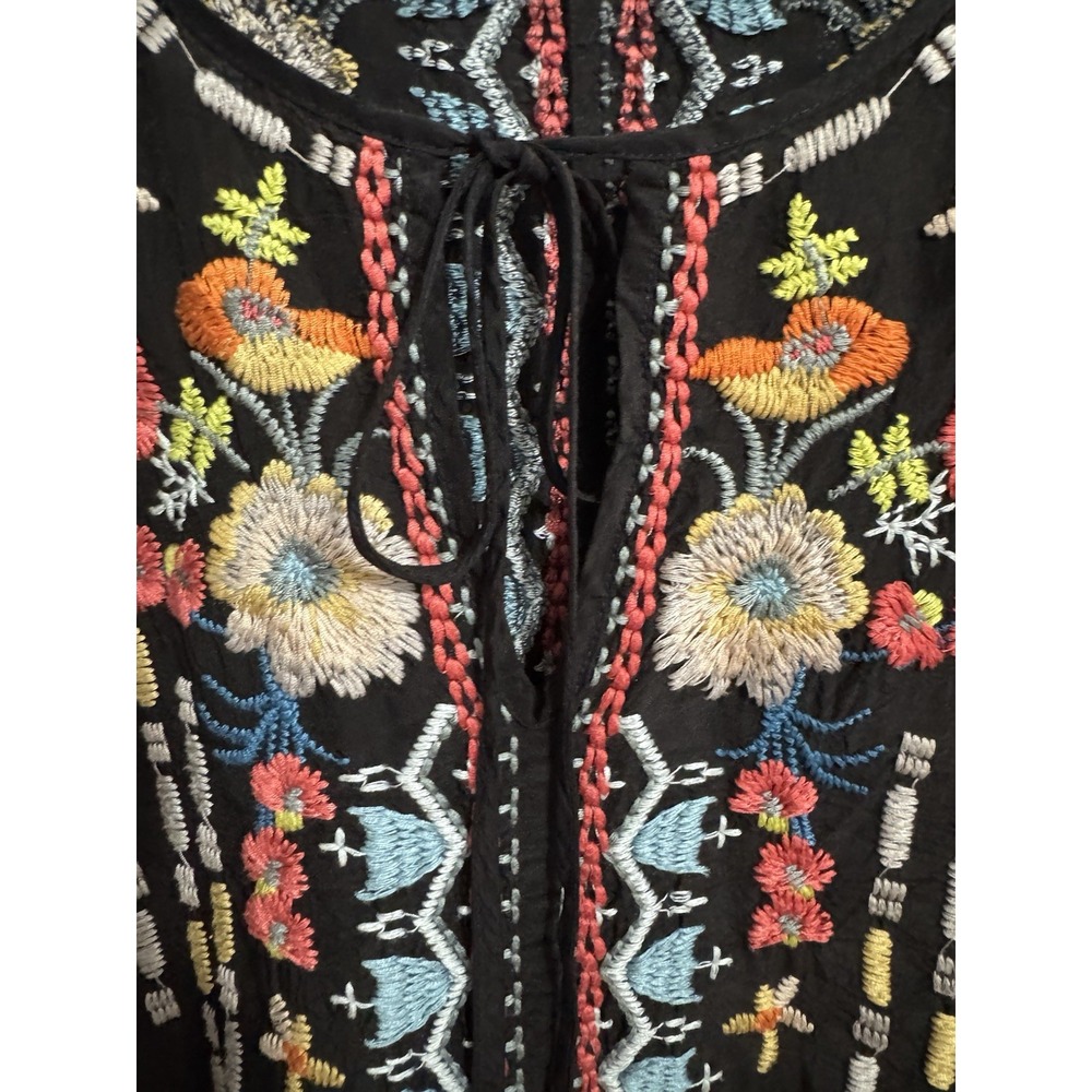Johnny Was M Black 100% Cupra Rayon Colorful Floral Graphic Embroidered Tunic - Picture 4 of 11